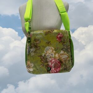 Floral Satin Crossbody Bag in Chartreuse Green - Women's Shoulder Bag